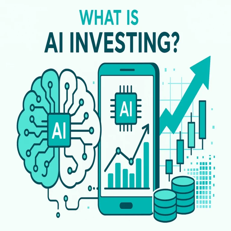 Illustratie van AI-investing met kunstmatige intelligentie en financiële grafieken