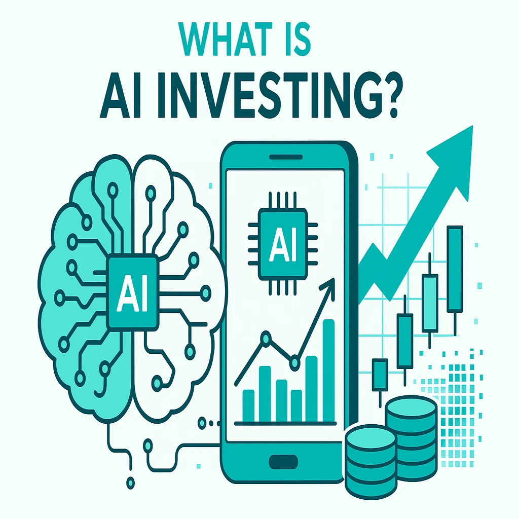 Illustratie van AI-investing met kunstmatige intelligentie en financiële grafieken