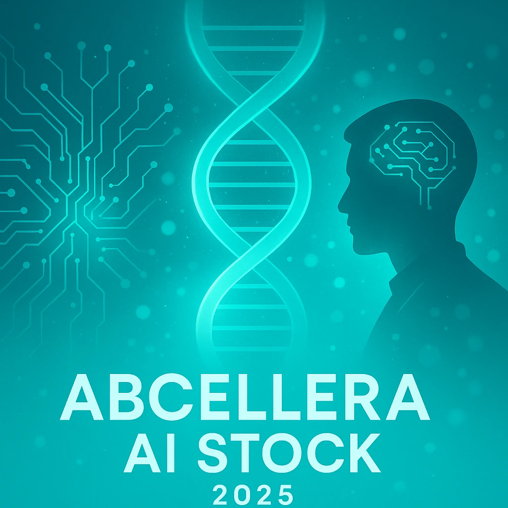 AbCellera AI stock thumbnail showing the fusion of artificial intelligence, data, and biotechnology.