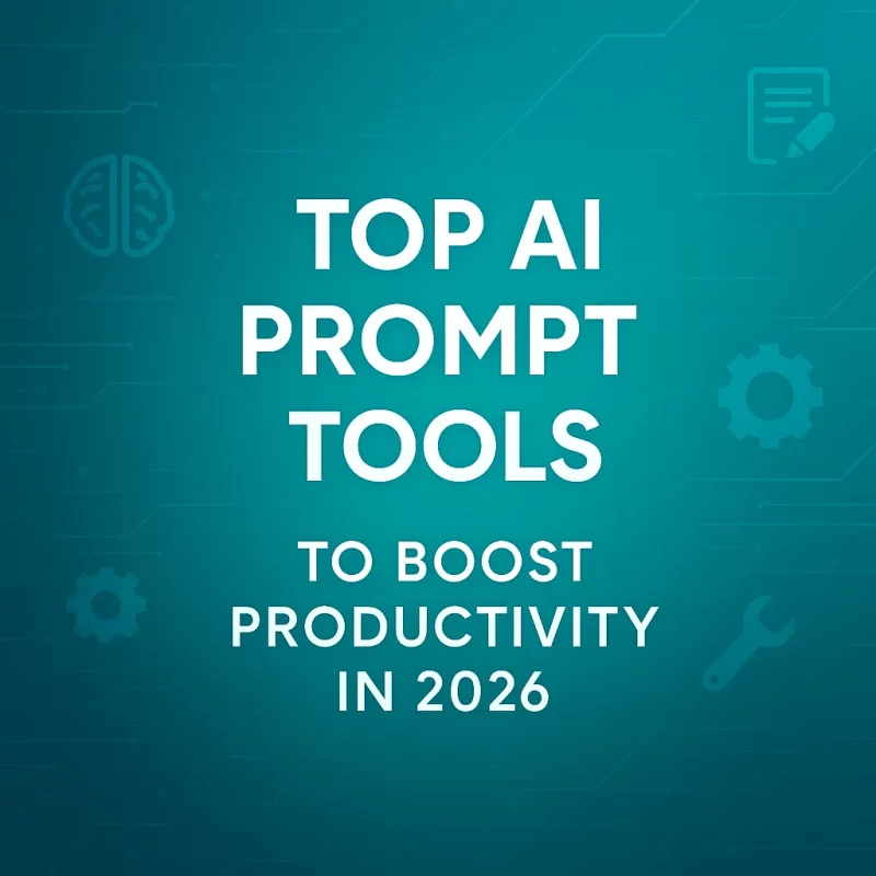 Premium abstract tech cover visual for the article on top AI prompt tools in 2026, featuring a turquoise gradient and futuristic design elements.