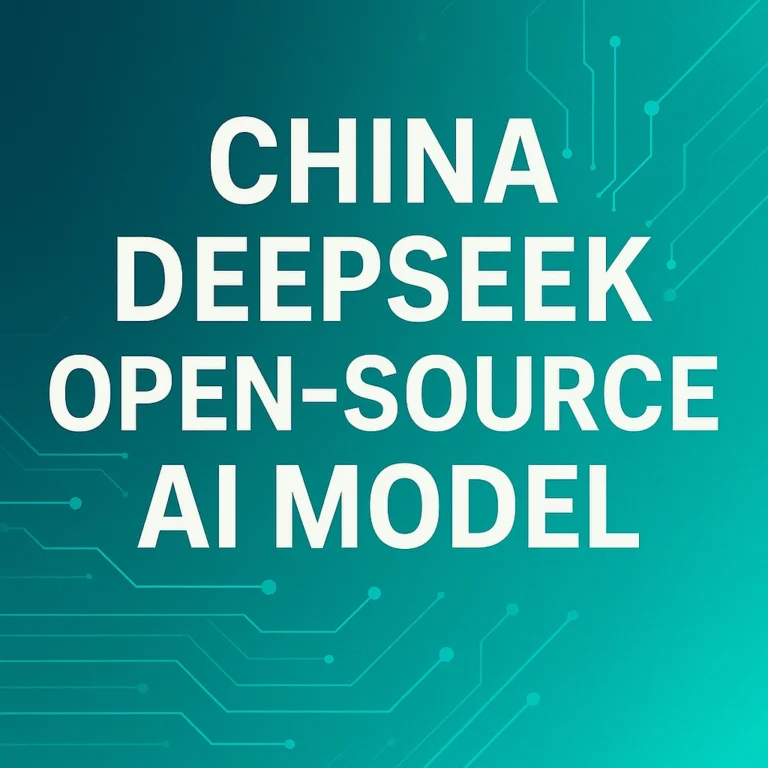 Cover image showing the China DeepSeek open-source AI model highlighted on a turquoise Arti-Trends tech background.