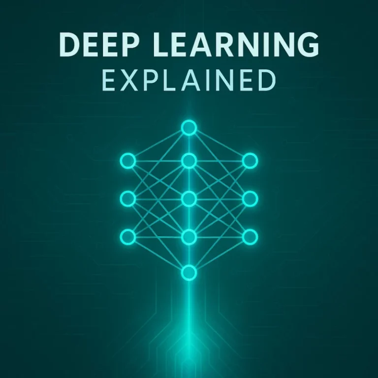 Premium Arti-Trends cover showing a deep learning network with multiple glowing layers and a vertical depth beam on a turquoise circuit background.