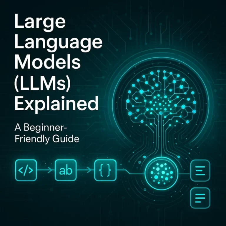 Premium Arti-Trends cover showing how large language models work, with a glowing neural network core and token flow icons on a turquoise circuit background.