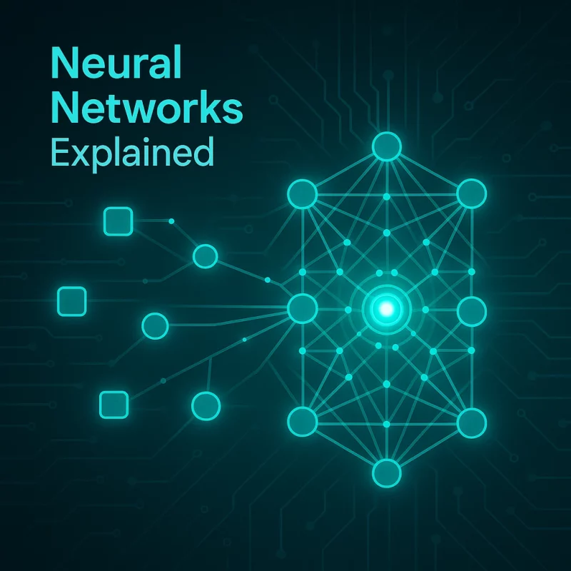 Premium Arti-Trends cover visual showing a detailed neural network with interconnected nodes, glowing layers, and input-output flow on a turquoise circuit background.