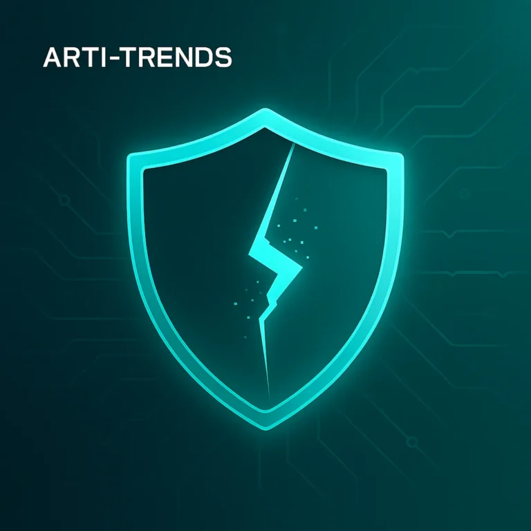 Premium AI safety cover showing a glowing shield with a crack and digital fragments, symbolizing broken AI safety standards.