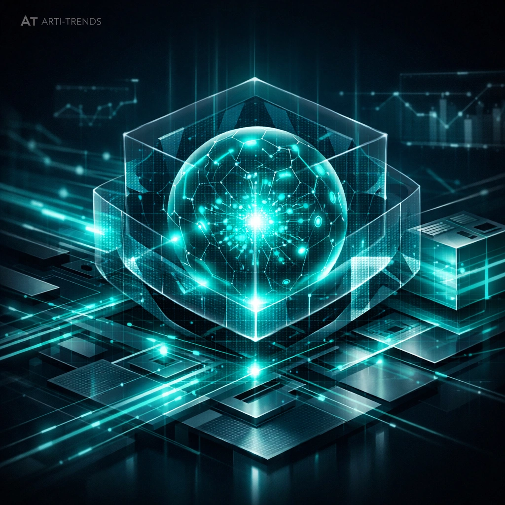 Abstract visualization of enterprise AI platform integrated with cybersecurity and risk intelligence