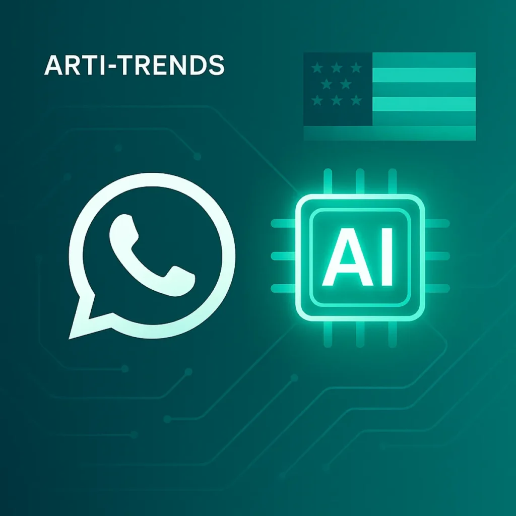 Abstract premium cover showing a digital WhatsApp-style message bubble with a central AI glowing core, symbolising the EU antitrust investigation into Meta’s AI integration.
