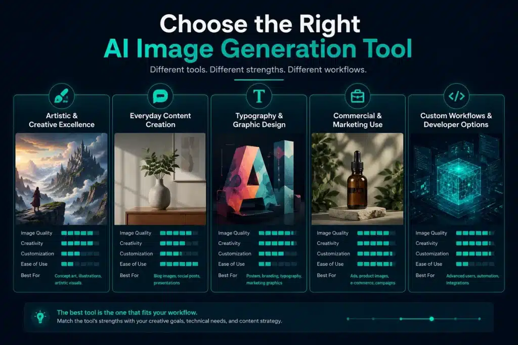 Comparison of AI image generation tools for different creative workflows