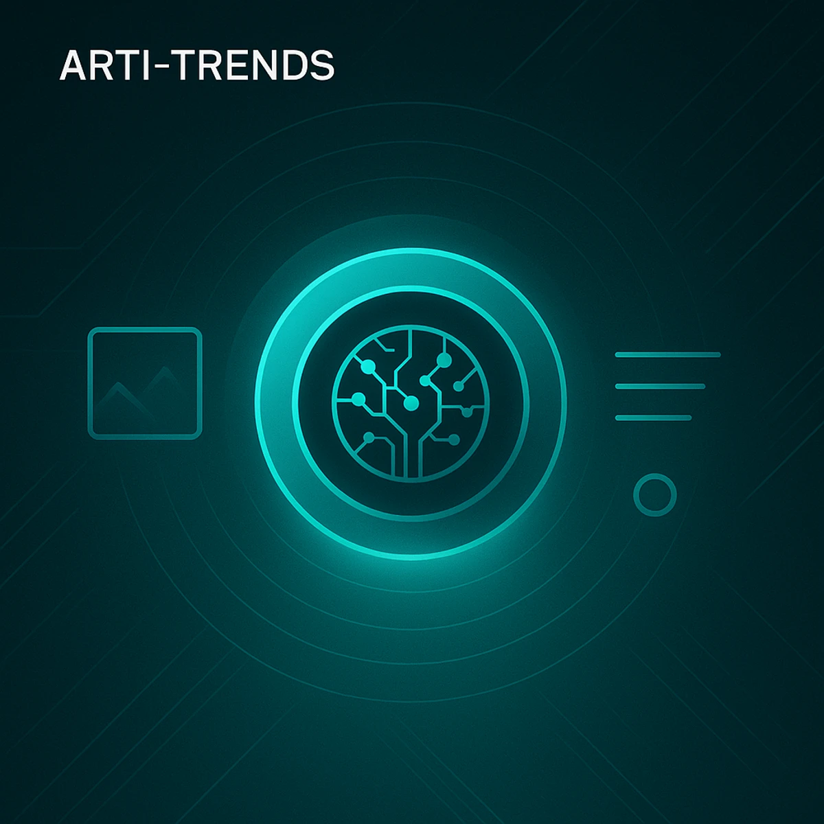 Futuristic AI core representing multimodal vision-language capabilities in turquoise Arti-Trends style