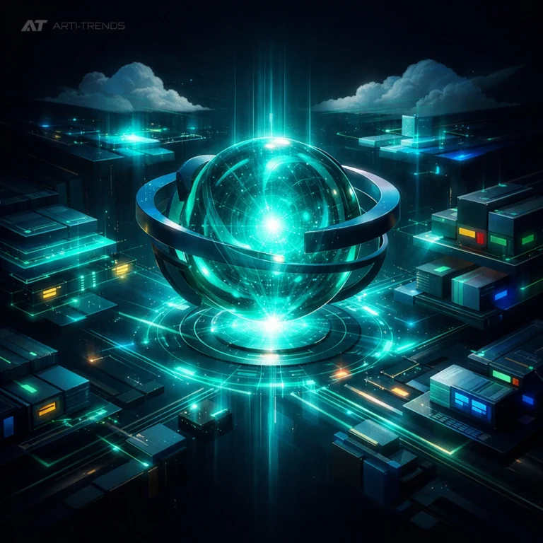 Abstract AI platform core representing Google Gemini 3.0 integrated across enterprise cloud infrastructure and scalable AI systems