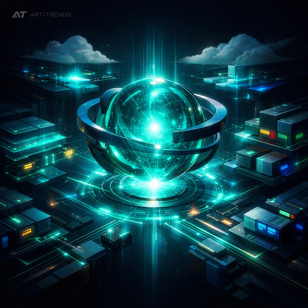 Abstract AI platform core representing Google Gemini 3.0 integrated across enterprise cloud infrastructure and scalable AI systems