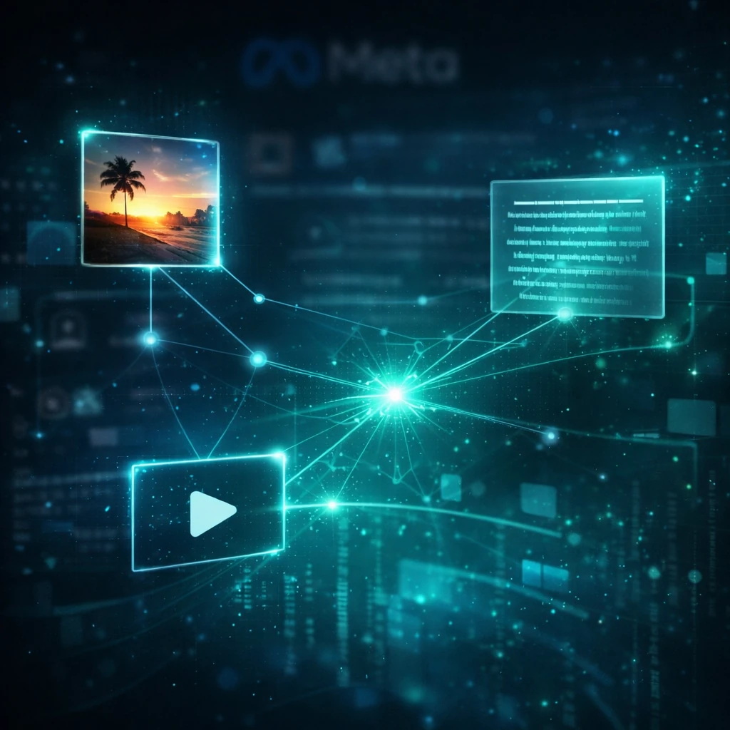 Meta’s next-generation multimodal AI systems connecting text, image and video generation through abstract neural networks