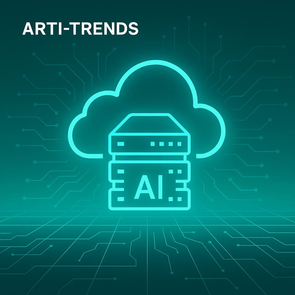 Glowing AI chip with neural network symbol in turquoise Arti-Trends premium style