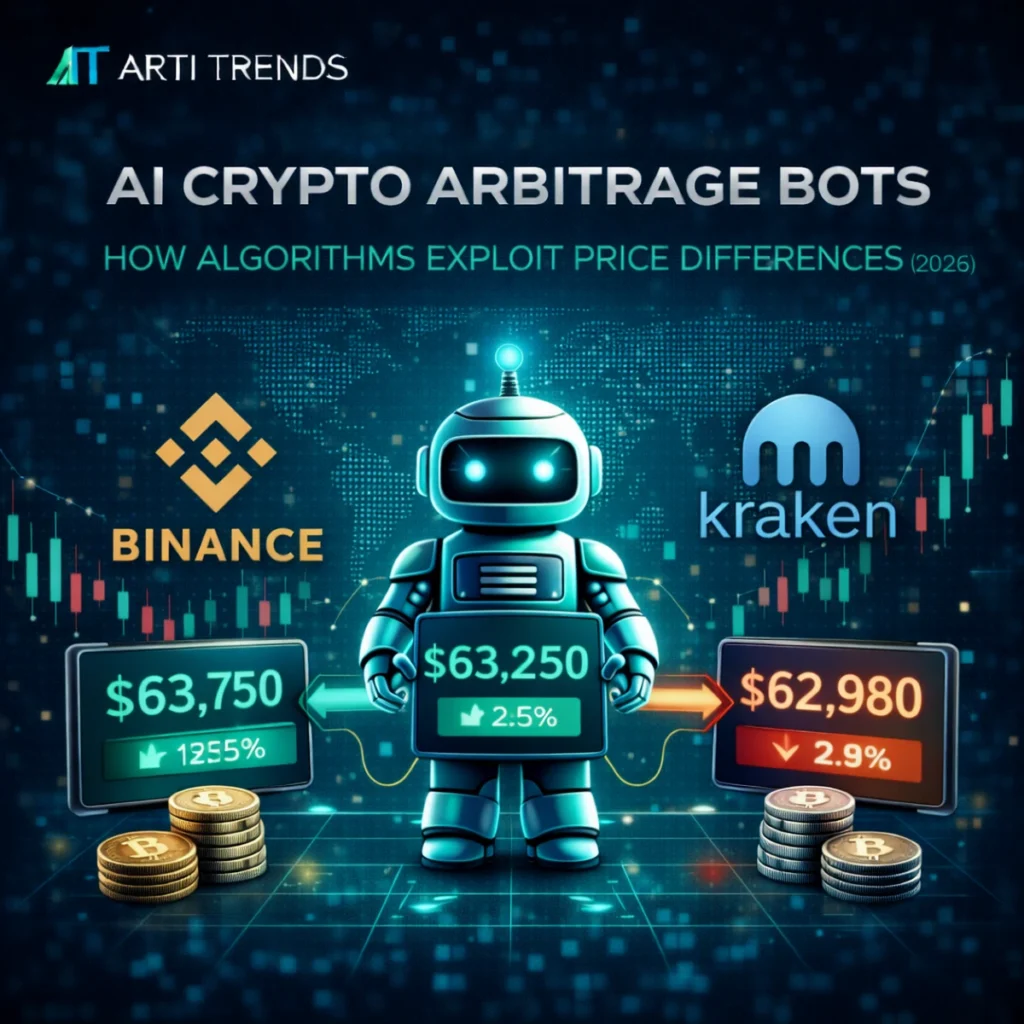 AI crypto arbitrage bots in 2026 exploiting price differences across exchanges using automated trading algorithms