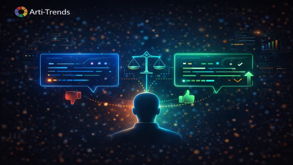 Side-by-side comparison of AI model outputs evaluated by human preference, illustrating how AI benchmarking platforms assess model quality