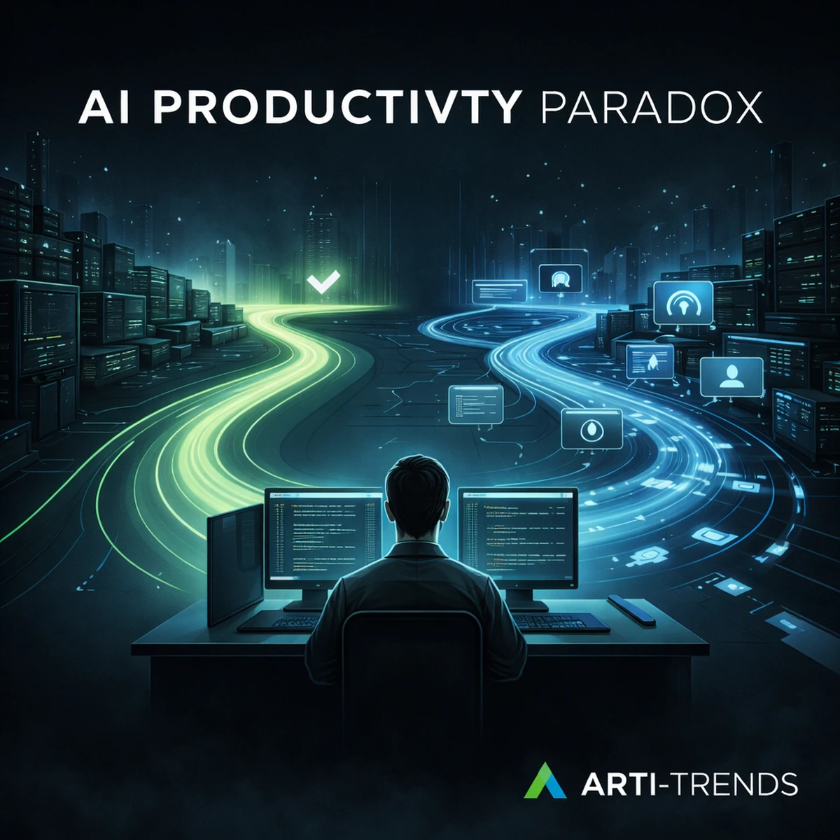 AI productivity paradox illustrated through developer workflows and cognitive overhead