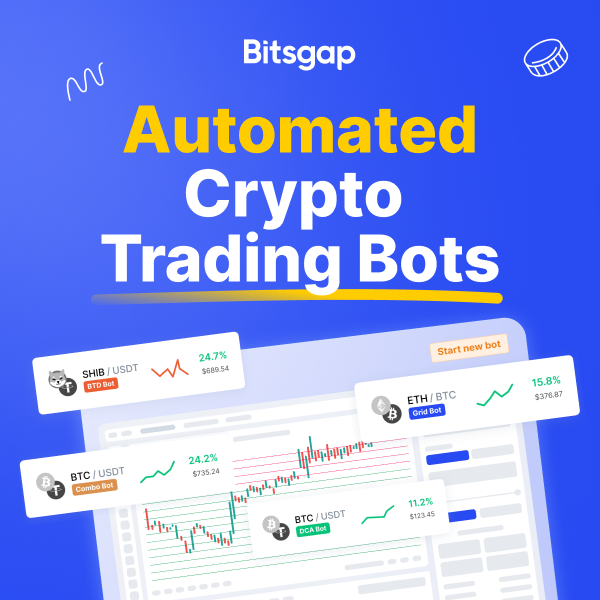 Bitsgap automated crypto trading dashboard showing grid trading bots across multiple exchanges in 2026