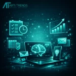 Abstract visualization of AI-powered productivity tools and workflows in 2026, showing how artificial intelligence improves efficiency, focus, and digital work processes.