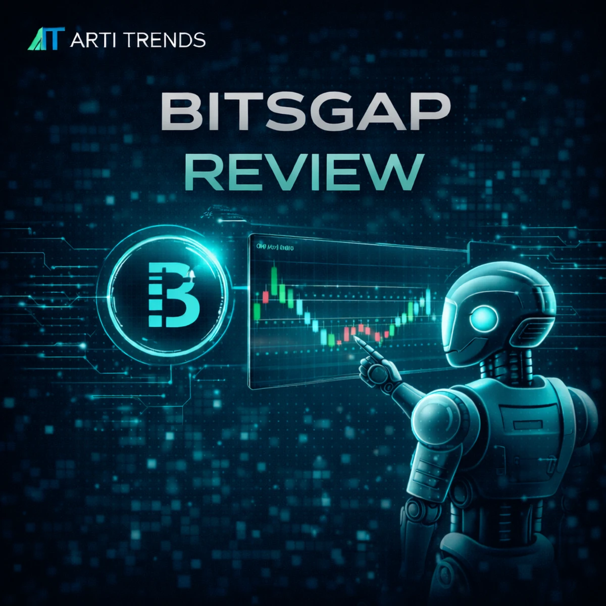 Bitsgap review in 2026 showing a grid trading bot interface with AI-driven crypto trading charts and automation