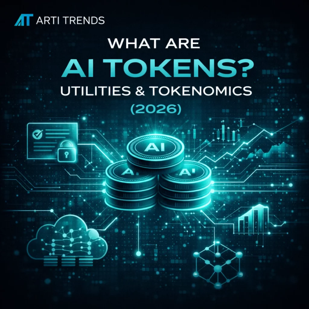 AI tokens explained in 2026, showing utilities, tokenomics structures and blockchain-based artificial intelligence ecosystems