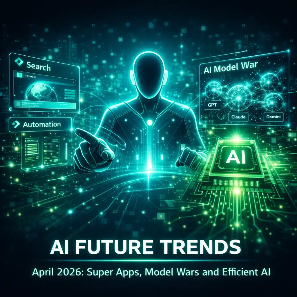 AI future trends April 2026 super apps model wars efficient AI visualization
