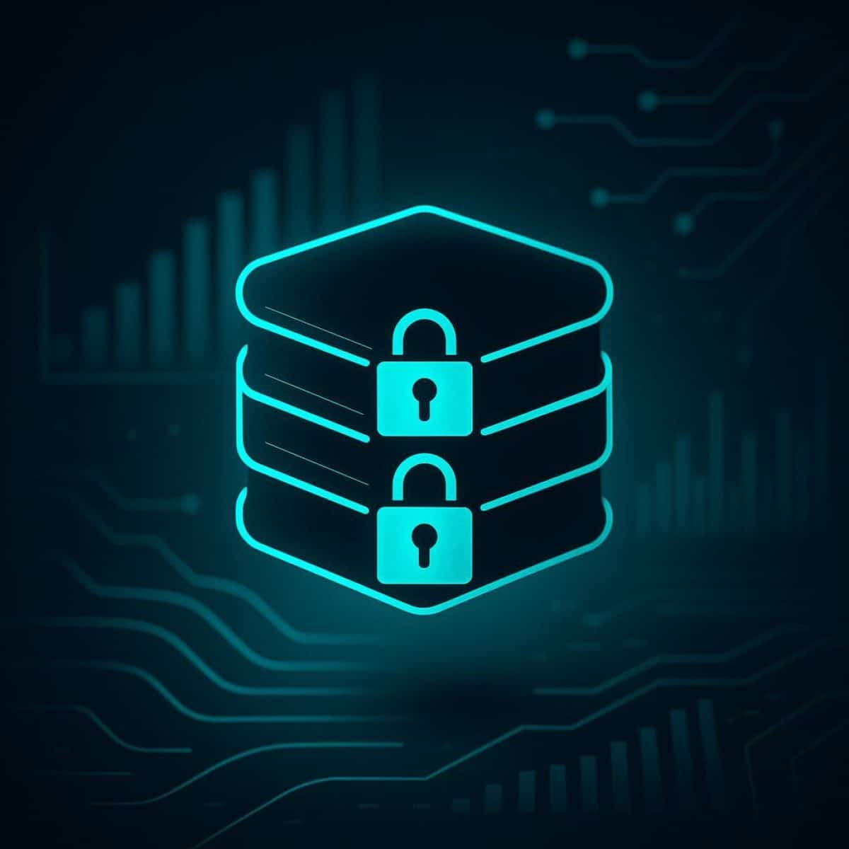 Locked cap table rendered as glowing turquoise nodes on a dark tech background