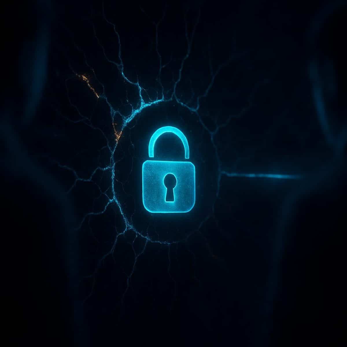 Stylized legal gavel integrated into a glowing circuit grid on a dark tech background