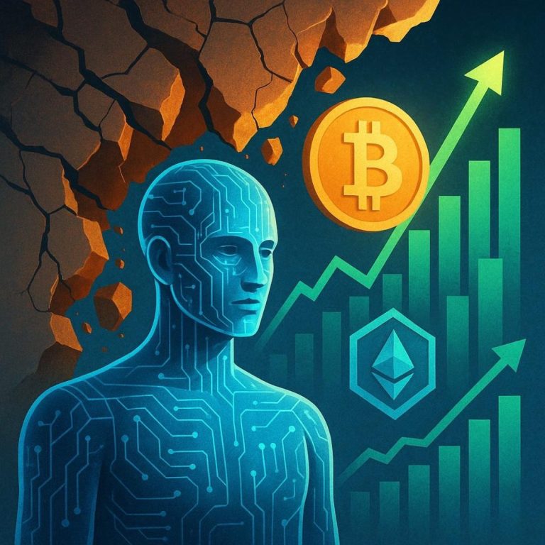NEAR token icon over a stylized AI network and market chart