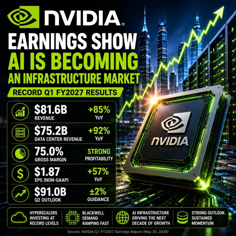 NVIDIA Q1 FY2027 earnings showing record revenue growth driven by AI infrastructure and Blackwell demand