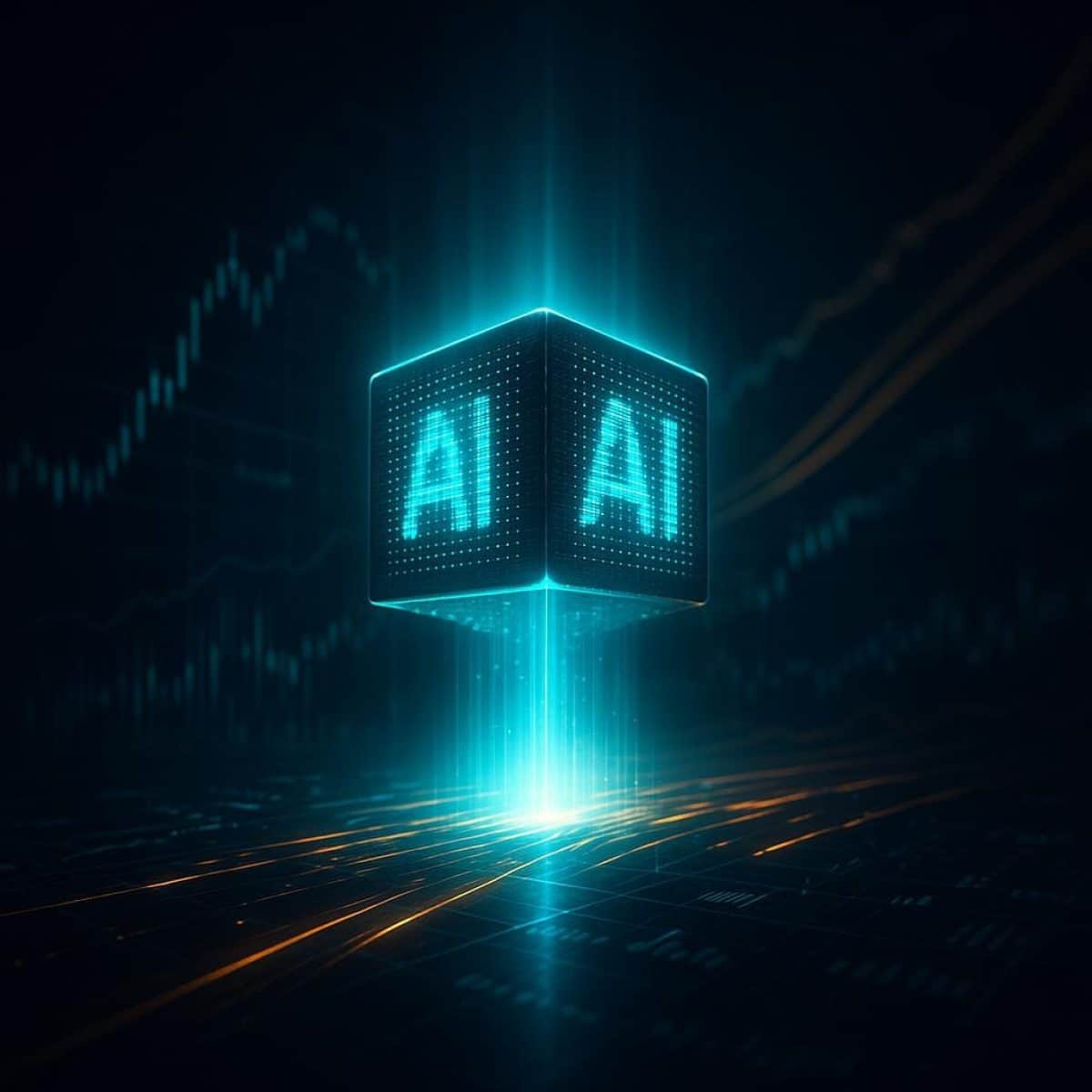 Abstract representation of a video-grounded world model on a dark tech grid with turquoise highlights