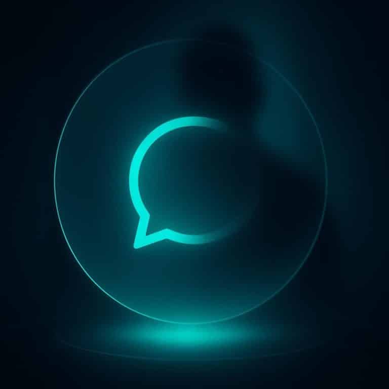 Ephemeral chat bubble glowing turquoise on a dark tech background