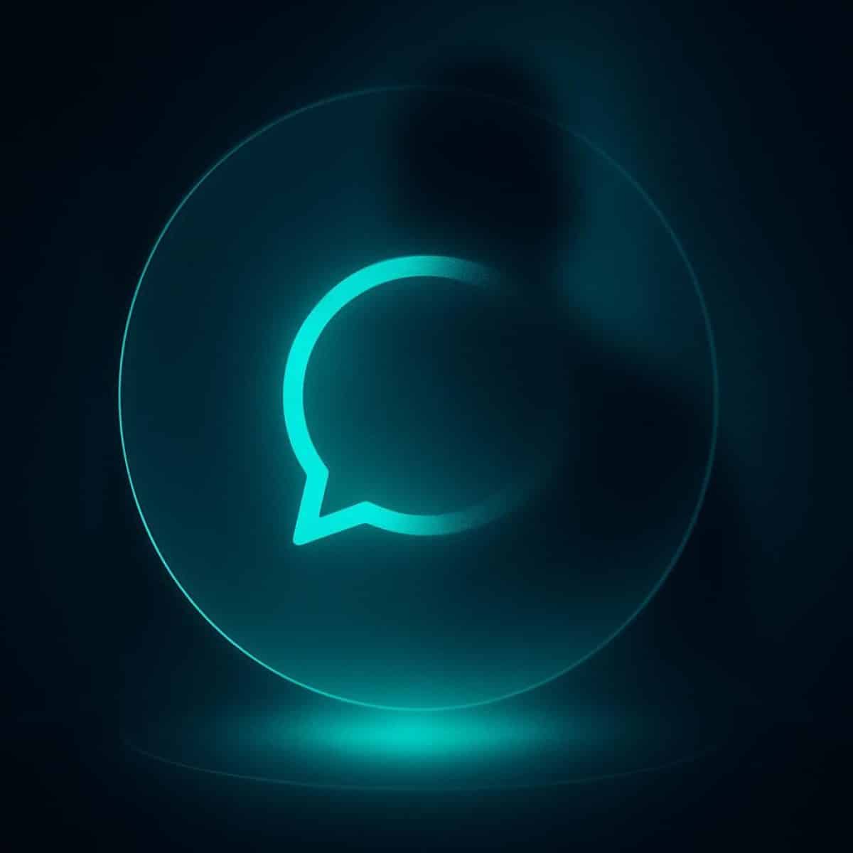 Ephemeral chat bubble glowing turquoise on a dark tech background