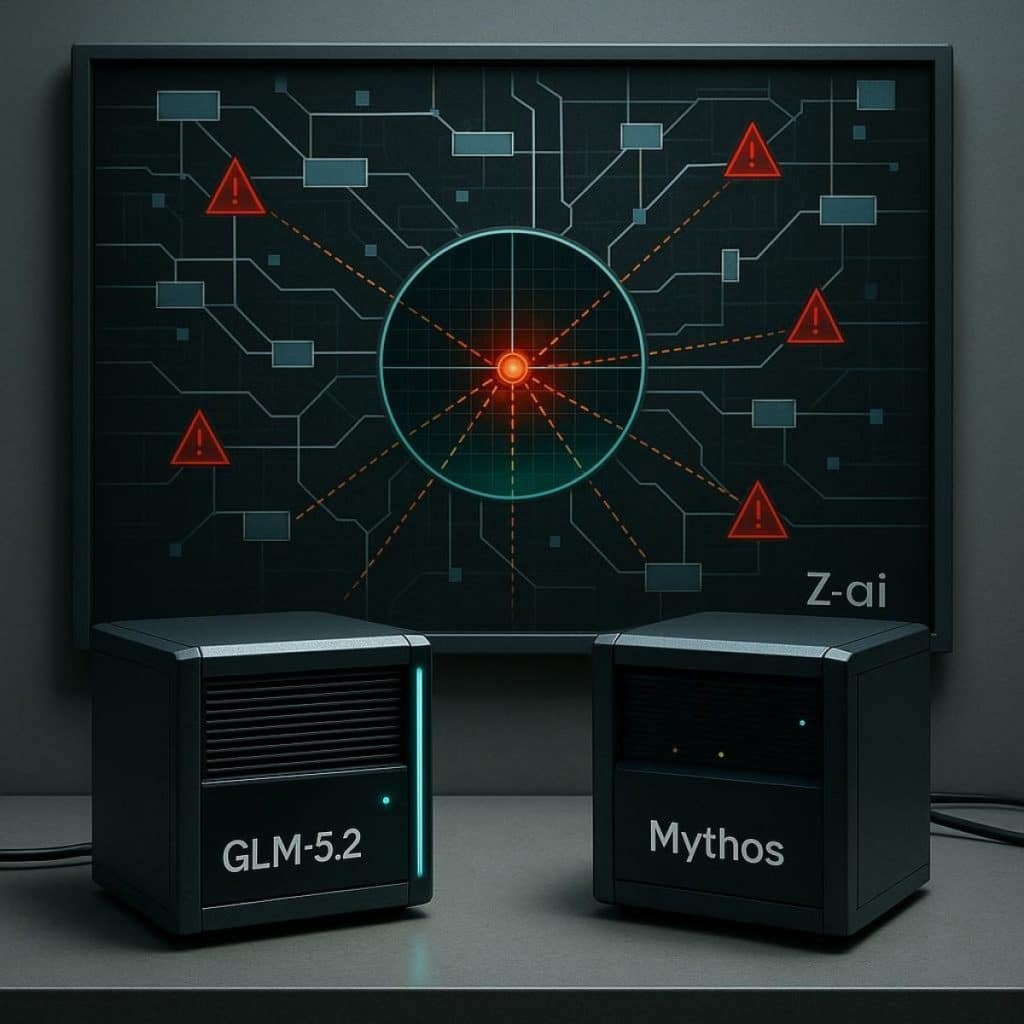 Editorial cover image for Zhipu AI (Z.ai) says GLM-5.2 matches Mythos on specific cybersecurity tasks