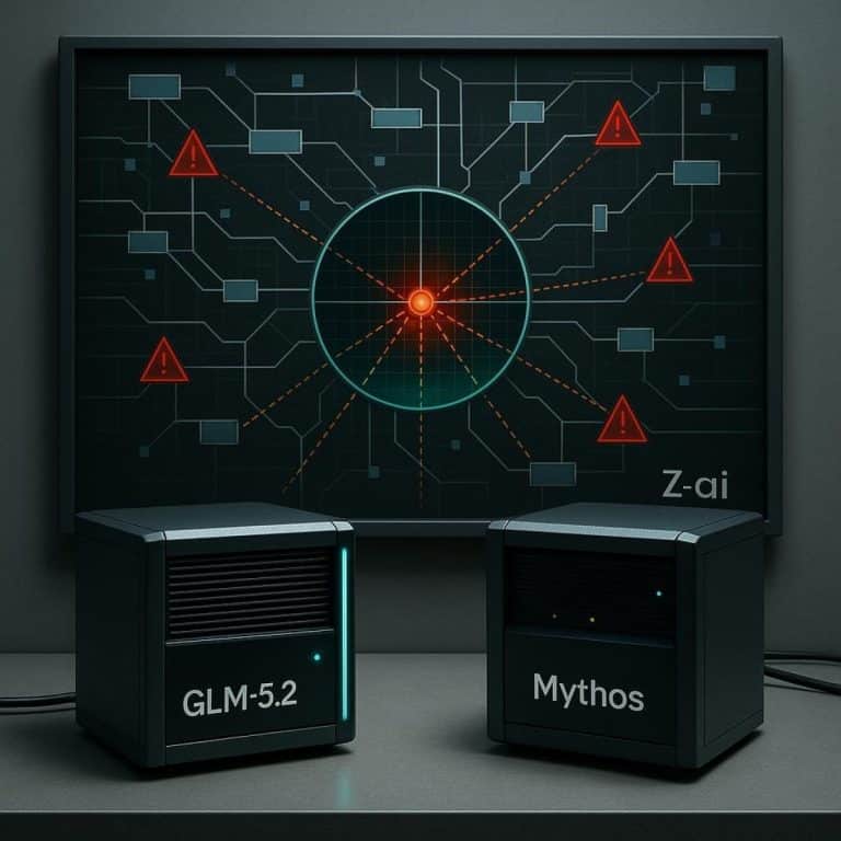 Editorial cover image for Zhipu AI (Z.ai) says GLM-5.2 matches Mythos on specific cybersecurity tasks