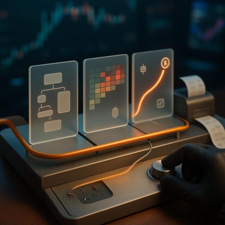 Futuristic systems dashboard showing linked crypto, stock and futures markets