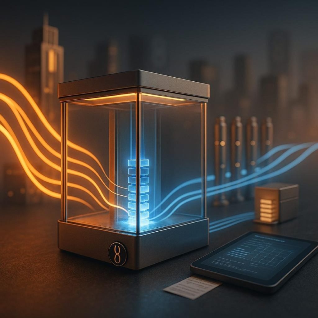 SingularityNET token hologram over server racks showing on-chain payments